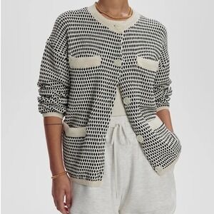 Varley Tidewell Textured Knit Cardigan Jacket Birch Multi Stitch Cotton Small